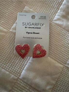 SugarFix Baublebar Sparkling Pink Heart Stud Earrings